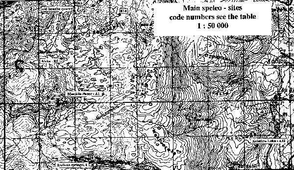Mapa povrchu s vyznačením lokalit